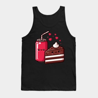 Cute Kawaii Food Art with Kawaii Chocolate Cake and a Cola Drink | Kawaii Lovers Tank Top